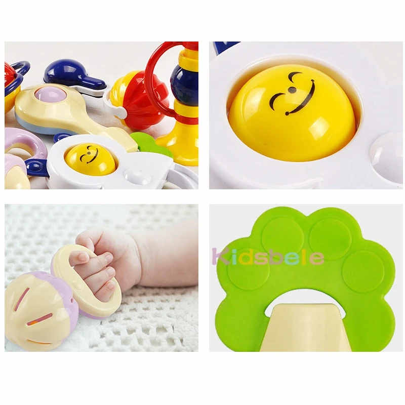 Детские игрушки, 5 шт., пластиковые колокольчики для рук+ Kidsbele, мягкие нагрудники для младенцев, игрушки для новорожденных 0-12 Mnoths, игрушки для грызунки-погремушки