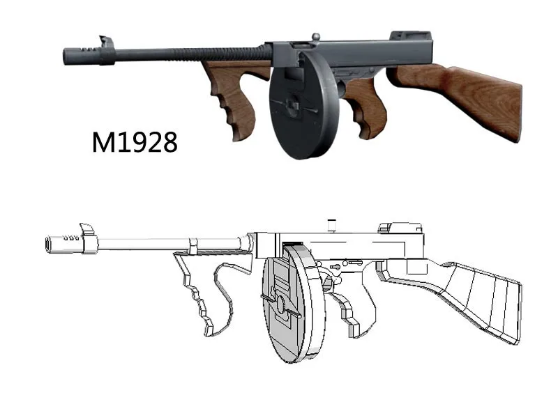 1: 1 бумажные крафтовые весы пистолет Томпсона M1928 бумажная модель игрушка ручной