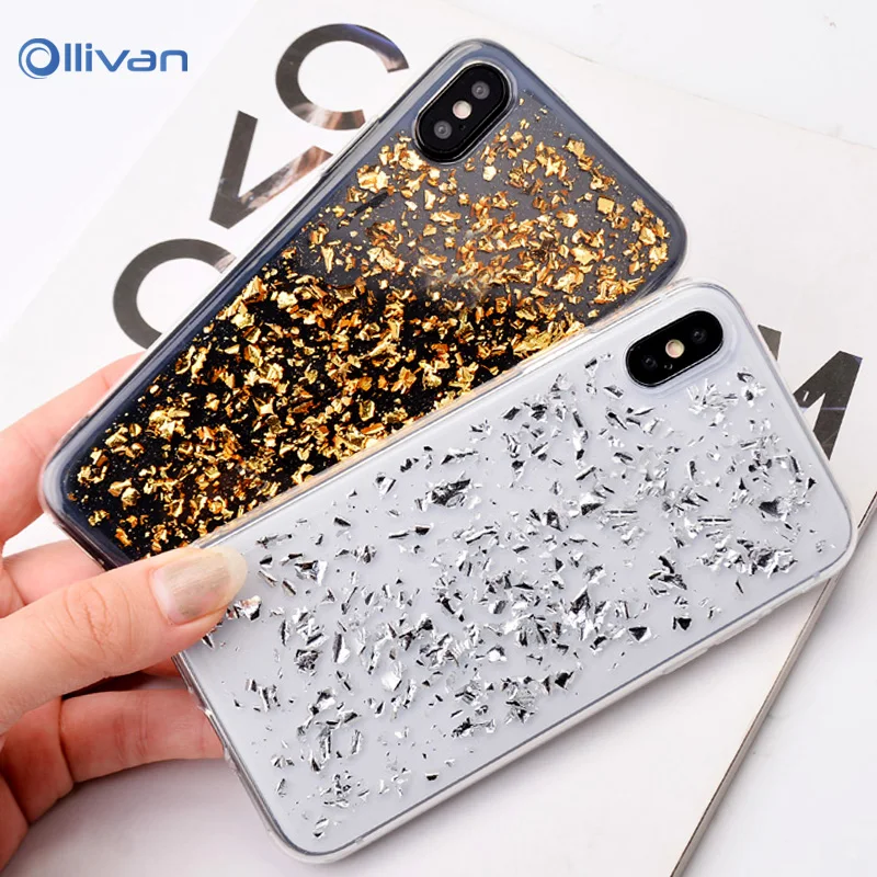 Luxury Gold Foil Glitter Phone Cases For iPhone 7 8 X XS Cover Soft TPU