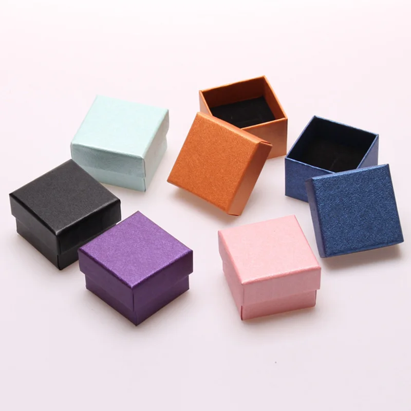 

Square Eco Friendly Paper Jewellry Box with Black Sponge Small Solid Color Earrings Ring Jewelry Packaging Display Storage Case