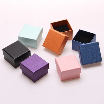 

Square Eco Friendly Paper Jewellry Box with Black Sponge Small Solid Color Earrings Ring Jewelry Packaging Display Storage Case