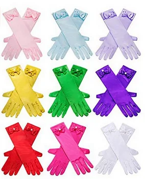 

DHL 500pair Long princess gloves birthday gift blue wedding dress glove & Mittens with bow costume accessories satin