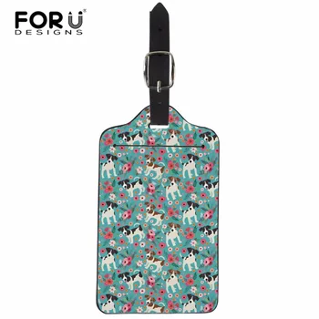 

FORUDESIGNS Jack Russel Luggage Tags with Business Card ID Tags Bulldog PU Leather Suitcase Tags Travel Accessories Travel Tag