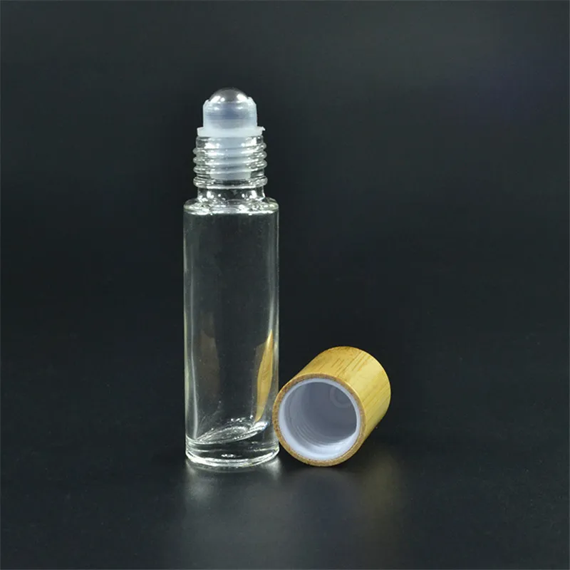 100 шт* 10 мл прозрачный стеклянный бутылка с роликом с бамбуковой крышкой рулон на стеклянной бутылке бамбуковый ролик бутылка эфирного масла ролик