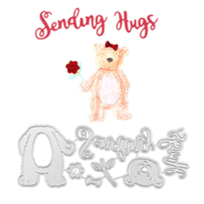 

Sending Hugs Bears Shape Metal Cutting Dies Stencil For Scrapbooking Album Embossing DIY Gift Card Handcrafts Templates Model