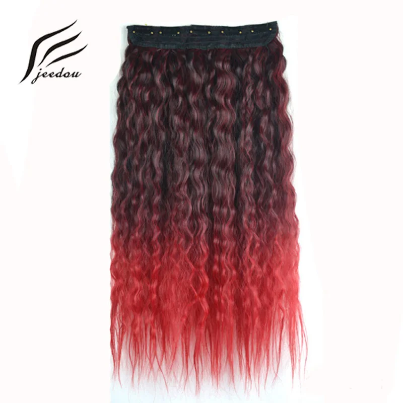 

jeedou Kinky Curly Hair Clip in One Piece 5Clips Hair Extensions Synthetic Gradient Ombre Color Undone and Messy Bohemian Style