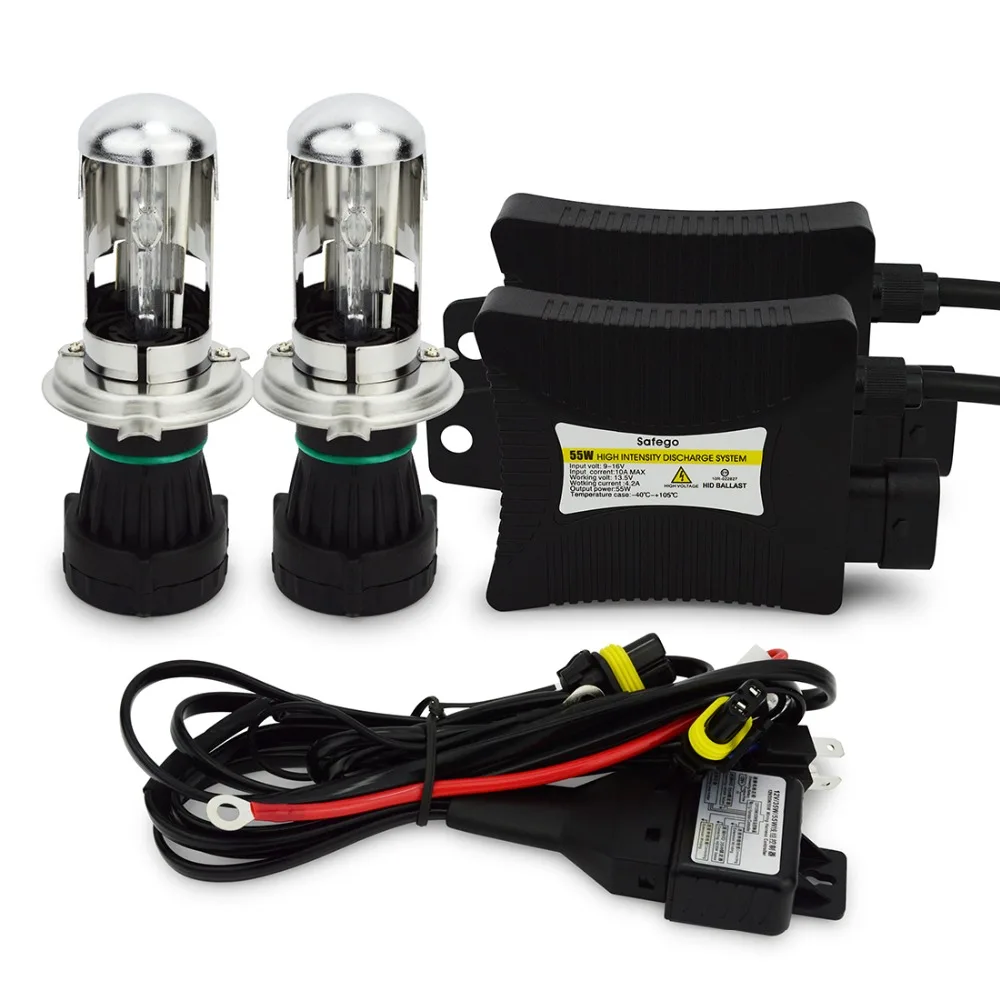 Lâmpadas + 1 Arnês + 1 Safego Bixenon 1 Par 35 w - 55 hi lo Feixe Bi-xenon Farol Relé Digital Lastro Fino Dc12v h4 Hid Kit 4 High Quality Automóveis e motos