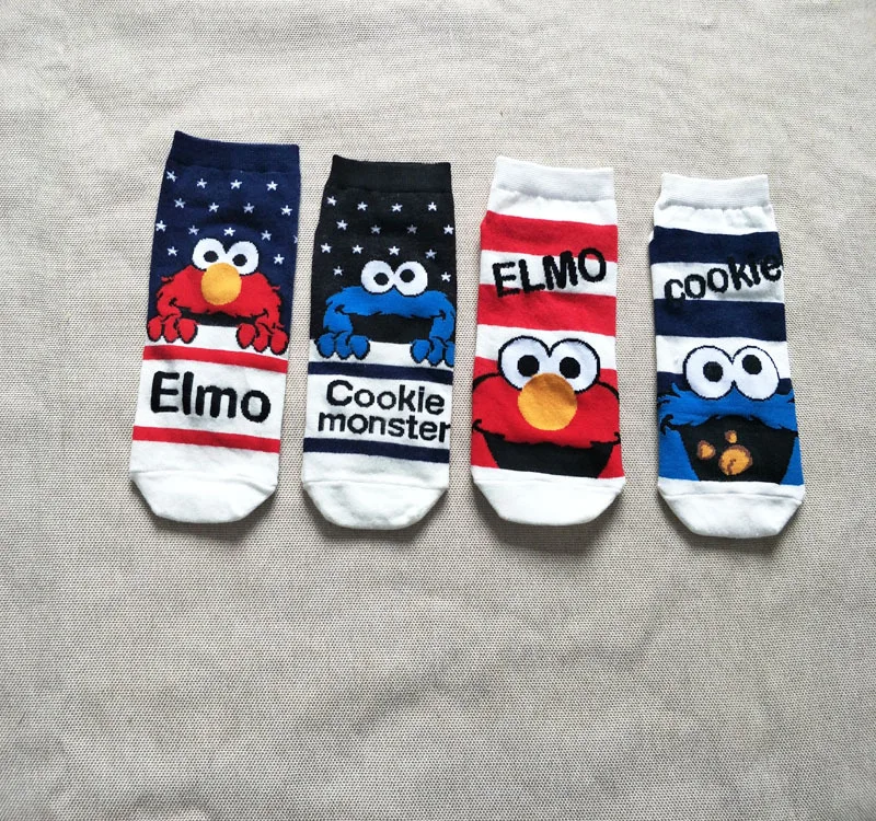 

New Women Men Cookie Monster Cartoon Pattern Socks Funny Cute Kawayi Short Ankle Socks Sokken For Couples Lovers 4Styles