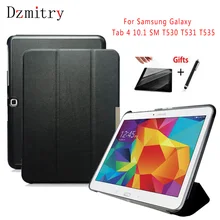 Capa de suporte de couro do plutônio para samsung galaxy tab 4 10.1 sm t530 t531 t535 tablet automatic wake/sleep caso + película protetora caneta stylus(China)