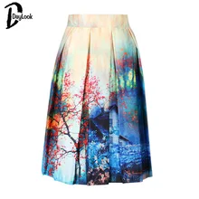 DayLook Summer Skater Skirt Vintage Charm Lady Multi Scene Print Pleated Midi Office Skirt Tutu Elegant