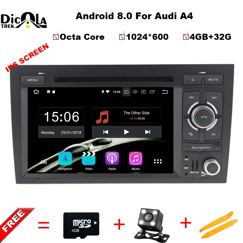 4+32G 2 Din 7'' Android 8.0 Octa Core Radio Car DVD Player for Audi A4 B6 B7 S4 B7 B6 RS4 2002-2008 RS4 B7 SEAT Exeo 2008-2012