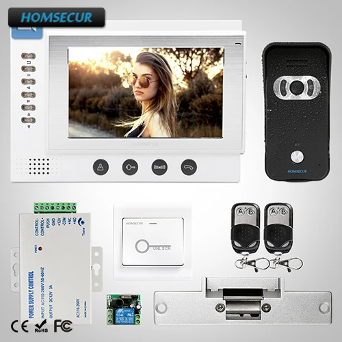

HOMSECUR 7" Video&Audio Home Intercom Electric Lock Supported for Home Security :TC021-B Camera(Black)+ TM701R-W Monitor(White)