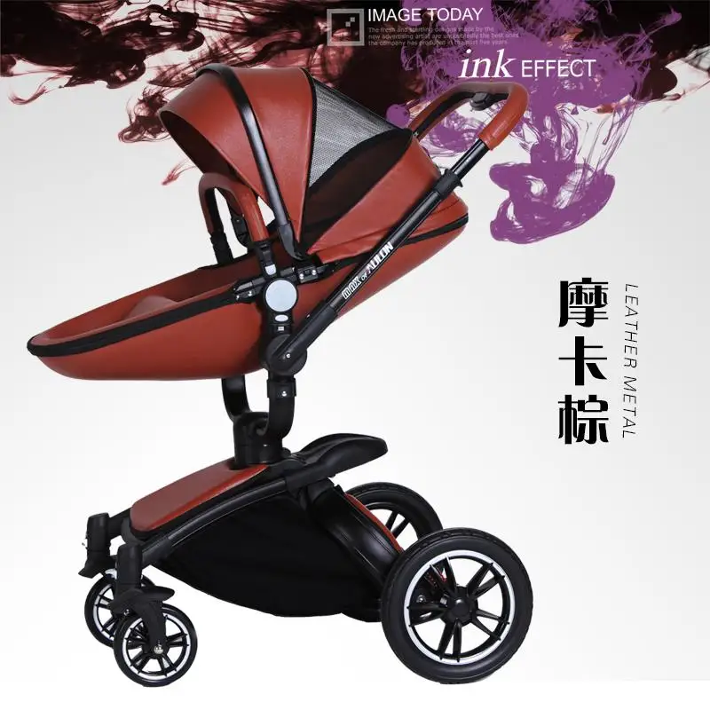 Fashion Leather Baby Stroller Set with Egg Shape Seat and Sleeping ... Fashion Leather Baby Stroller Set with Egg Shape Seat and Sleeping ...
