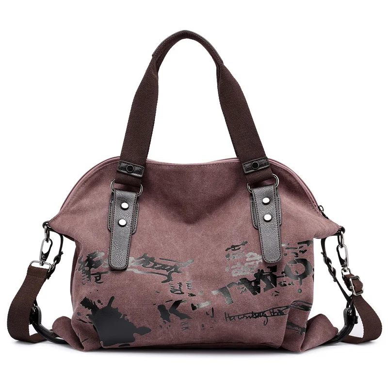 Женские сумки через плечо, винтажные холщовые сумки с граффити, известный дизайнер, женские сумки на плечо, женские сумки, модная большая сумка S1767 - Цвет: Фиолетовый