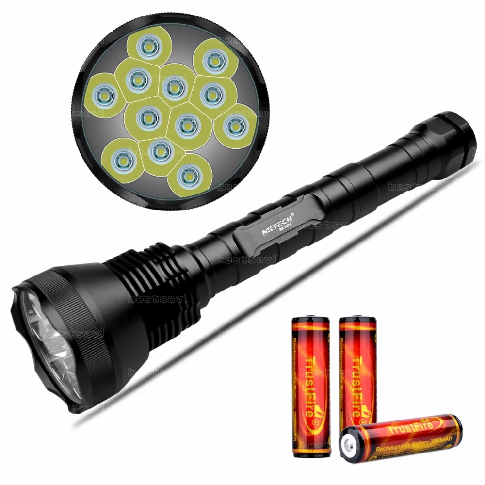 

Led Flashlight NKTECH NK-12T6 12x Bulb T6 LED 13800 Lumens 5 Modes Flashlight Torch For and 3 TrsutFire 18650 3000mAh Battery