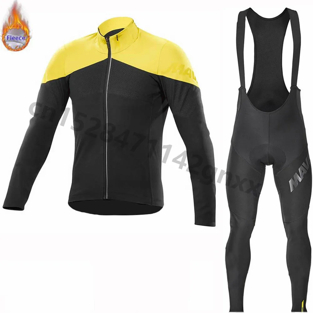 

2019 Mavic New Winter Long Sleeve Cycling Jersey Bib Pants Set Thermal Fleece MTB Bike Clothes Ropa Maillot Ciclismo 9D Gel Pad