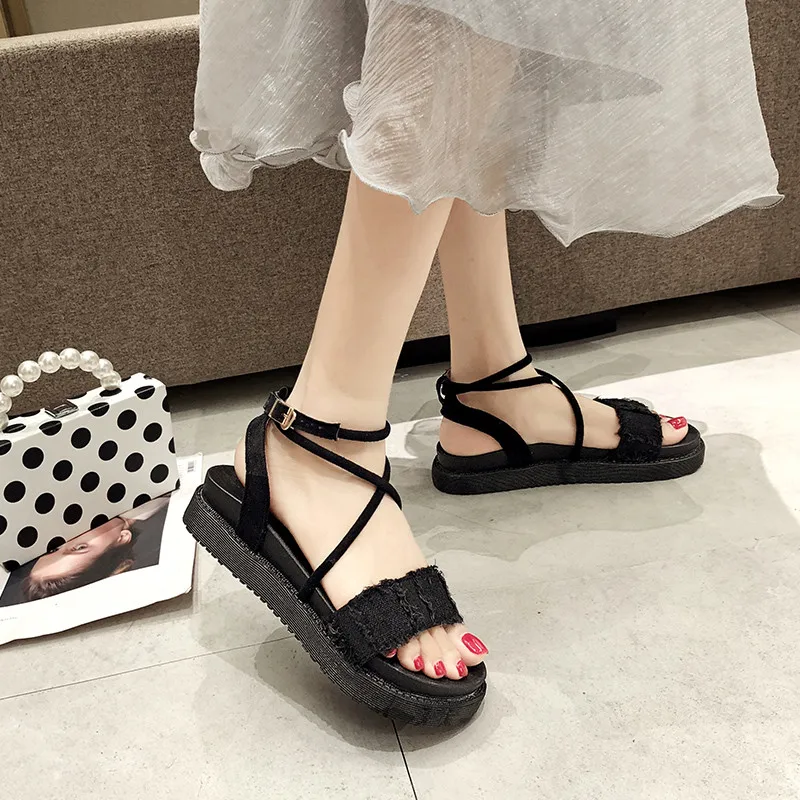 Roman Sandals Clogs Wedge Clear Heels Crocs-shoes 2019 Women's Espadrilles Platform Velvet Shoes Med All-Match Slippers Suit