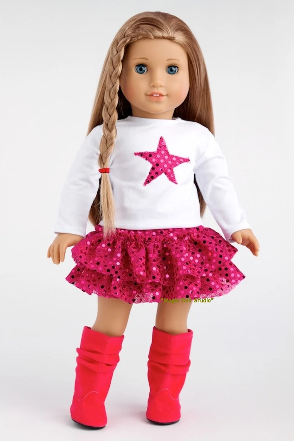 [AM038] 18-дюймовая американская кукольная одежда для девочек# Белый Топ и розовая юбка с пайетками, комплект для 18 дюймовой куклы для девочек