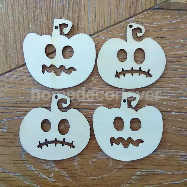 10pcs mdf wooden pumpkin face shapes hanger gift tags 65mm x 60mm with hole halloween embellishment