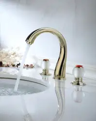 Золотой 8 "широкое керамика клапан три отверстия 3 комплекта ванная раковина для туалета кран смесителя Матовый хрусталь ручки новый