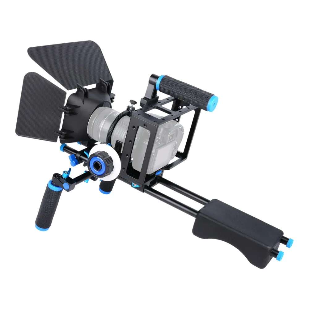 Lightdow 4 In 1 Dslr Rig Kit Shoulder Mount Rig + M1 Matte Box +f0 Follow Focus+dslr Cage For