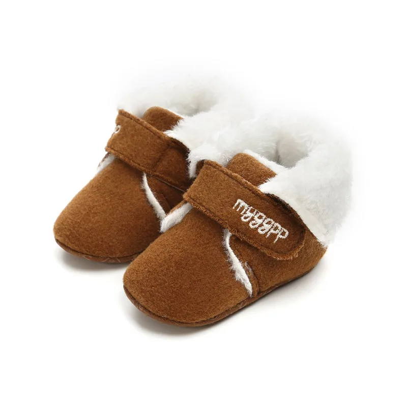 Детские зимние ботинки с мехом; зимние шерстяные мокасины для новорожденных; теплые ботиночки для маленьких мальчиков и девочек - Цвет: C