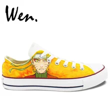 Wen аниме ручная роспись обувь дизайн пользовательские Uzumaki Наруто Желтый низкий верх Мужские Женские парусиновые кроссовки подарки дары на день рождения
