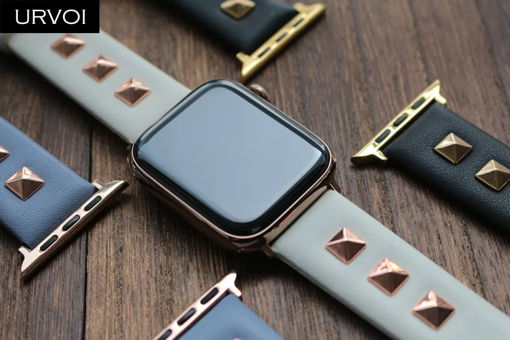 URVOI кожаный ремешок для apple watch series 4 3 2 1 Swift rockstud ремешок для iWatch наручный браслет панк с металлическими шипами ручной работы