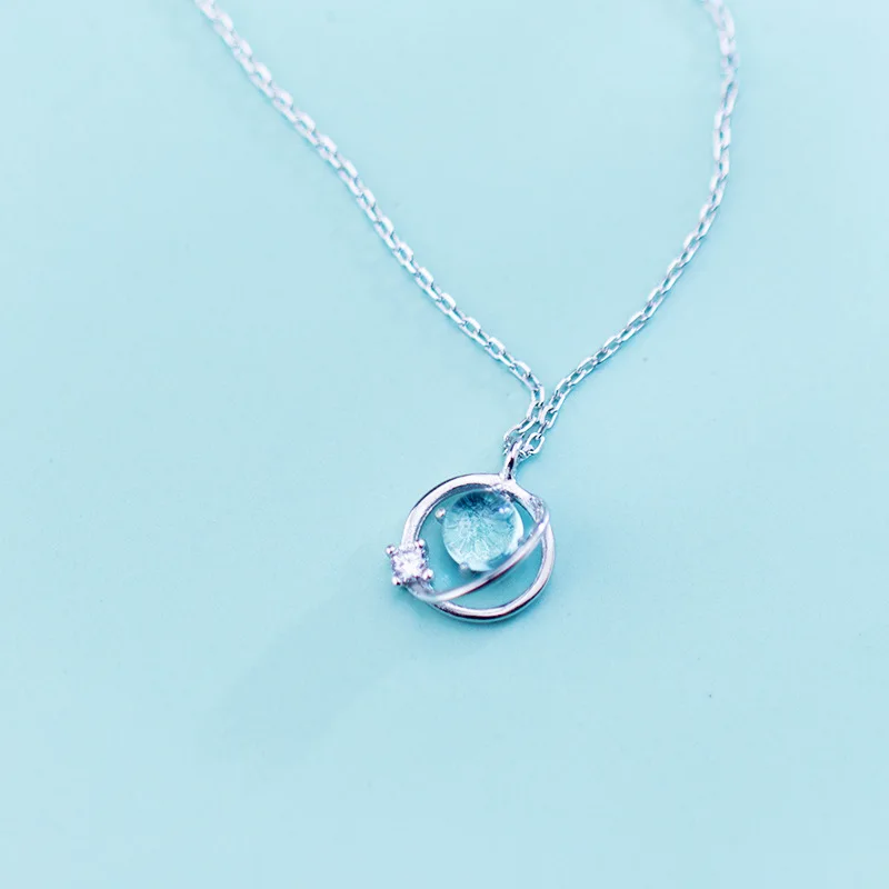 MloveAcc Лидер продаж 925 пробы серебро Аврора космическая планета Подвеска Ожерелье s для женщин красивый камень ожерелье кулон