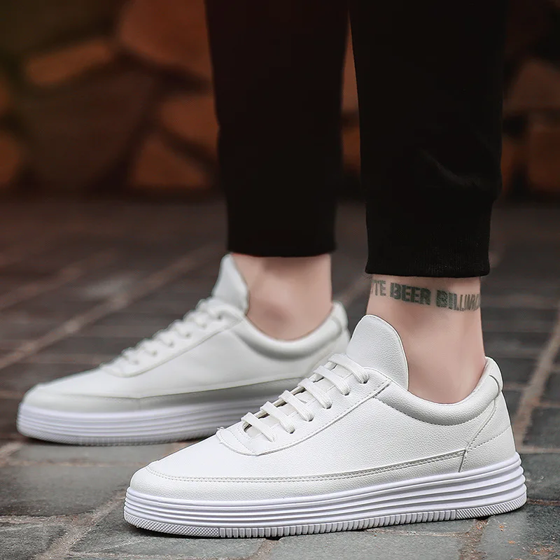 

Luxury Men Sneakers White Lace Up Flats Male Casual Shoes Men Winter Footwear PU Leather Loafers Plus Size Chaussure Homme