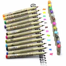 12 Цветов мягкая кисть эскиз рисунок кисть для Краски ing Pigma Микрон изысканные линии Краски Кисть мягкая Водонепроницаемый мультфильмы