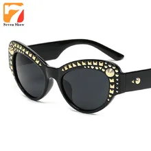 2017 Steampunk Cat Eye Sunglasses Mujeres Diseñador de la Marca Gafas de Sol Gafas Remache Marco Shades Mujer Gafas Lunette de Soleil