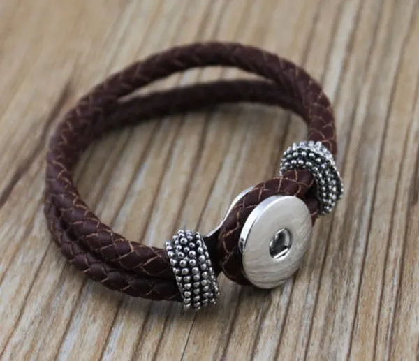 10pcs/lot Diy Snap Brown Leather Braid Wrap Bracelet Ginger Snaps Button Jewelry Press Buttons Clasp Free ePacket Ship | Украшения и