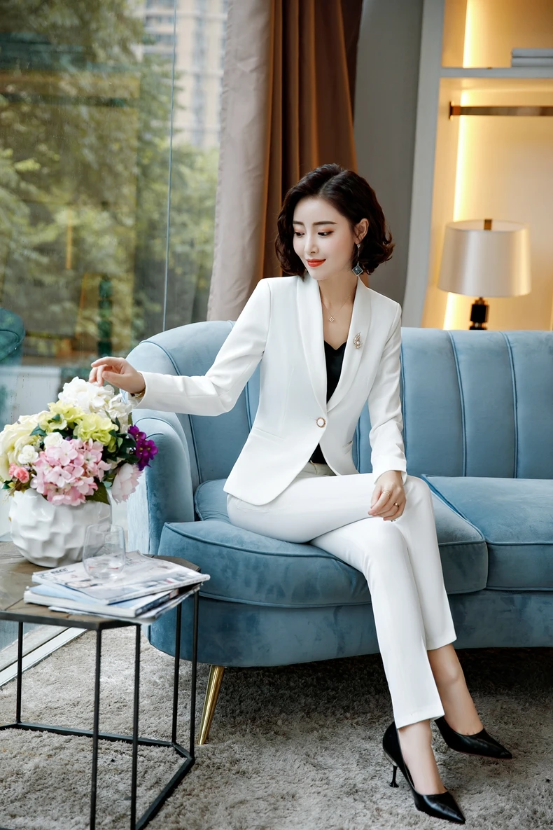 Новые осенние и зимние профессиональные куртки и брюки офисные женские деловые брюки костюм женские брюки костюм белый