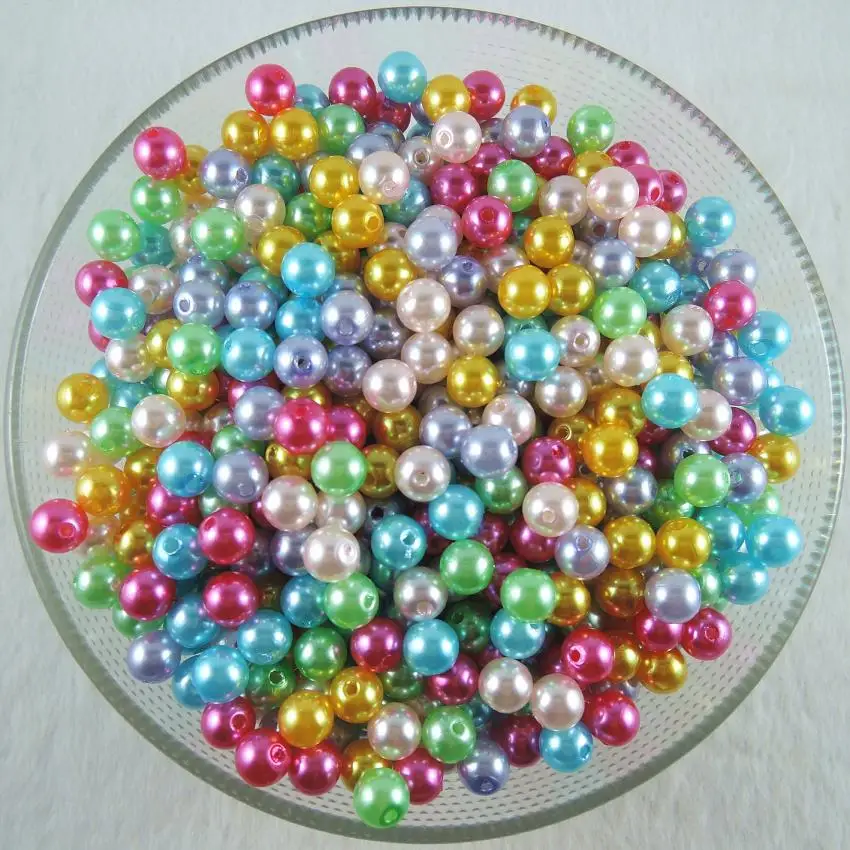 6mm 8mm 10mm Mixed Colors Acrylic Round Imitation Plastic Pearl Beads
