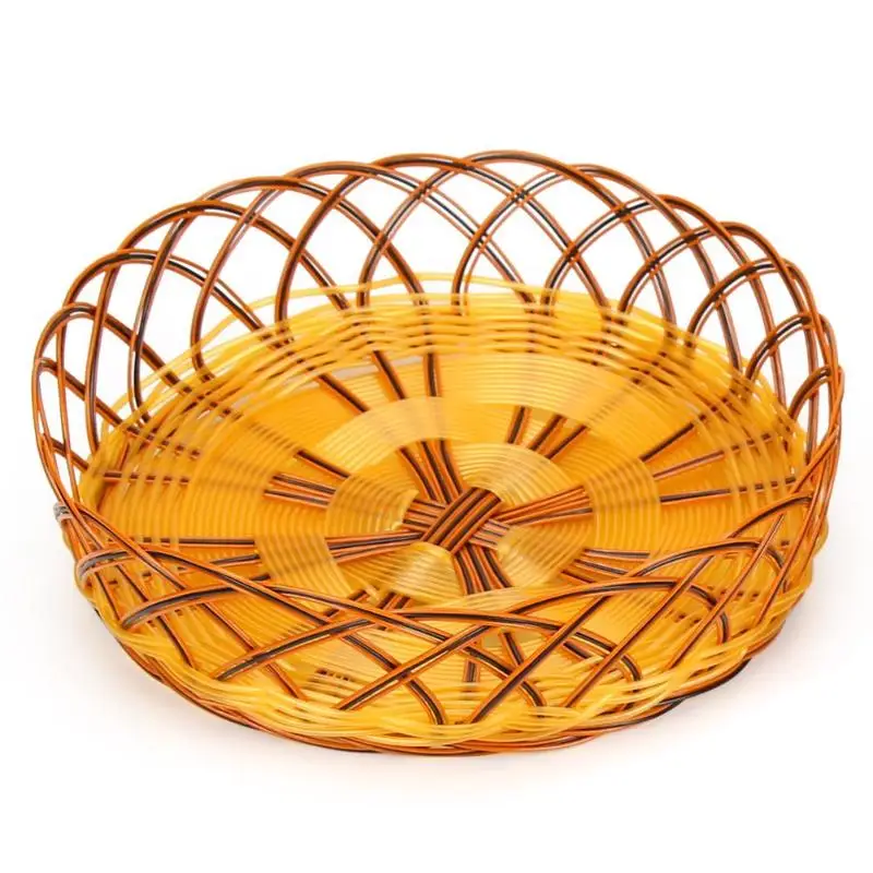 

Round Shaped Simulation Rattan Weaving Hollow Storage Basket Bread Fruit Storage Box French Fries Organizer Container