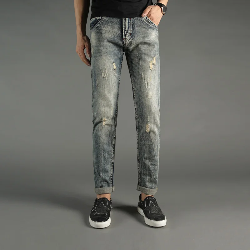 Italian Style Retro Mens Jeans Vintage Design Slim Fit