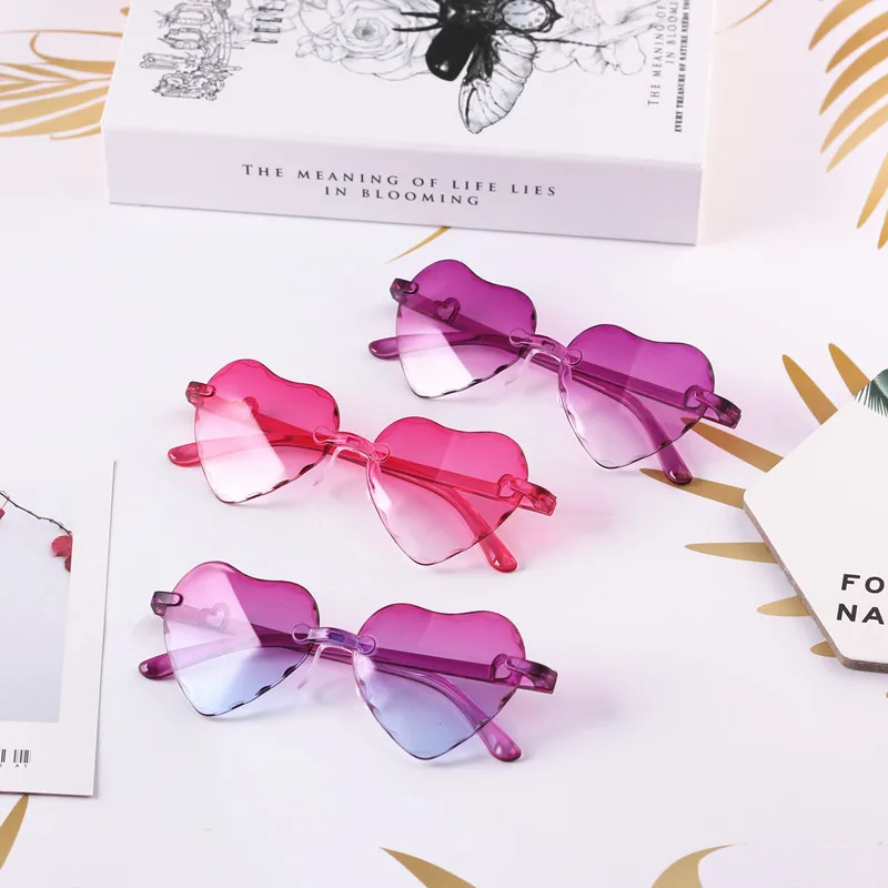 Factory Rimless Sunglasses Kids 3-8T Plastic UV400 Child Glasses Heart Shaped Lovely Baby Girls Infantil Eyewear n620