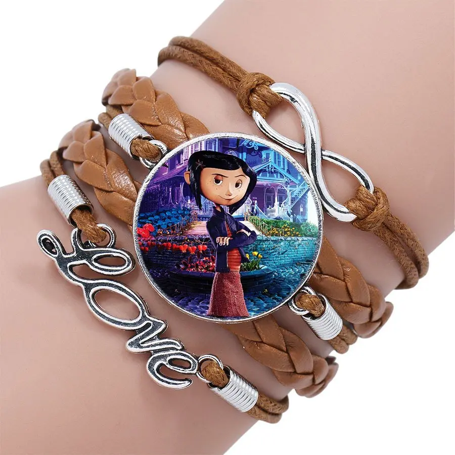 Coraline модные серьги Многослойные черный/коричневый кожаный браслет для женщин ручной работы девушек