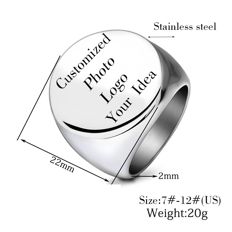 Customized Rings Engrave Name Photo Logo Ring Stainless Steel Round Mens Signet Rings For Family Wedding Personalized Gifts