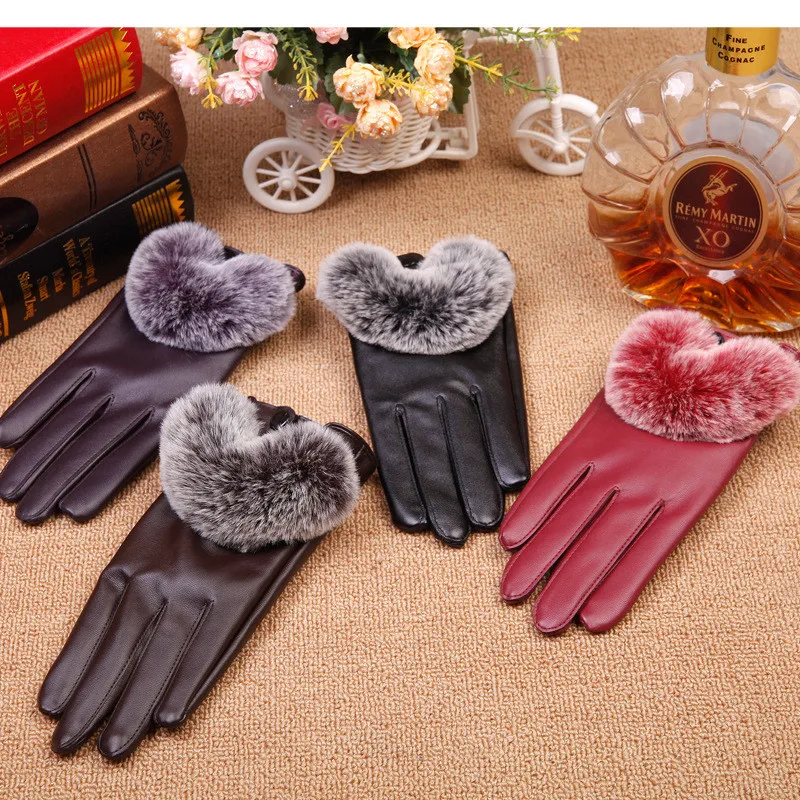 Для женщин Девушка Роскошный PU кожаные перчатки высокое качество кожаные перчатки зимние супер теплые перчатки кашемир лук