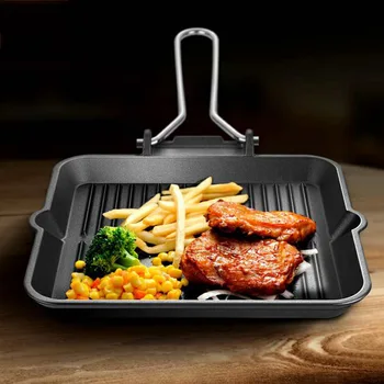 

Contemporary Hard Iron Non-stick Kitchen Utensils Square Baking Tray with Handle Portable Multi-purpose Baking Tray Black FPing