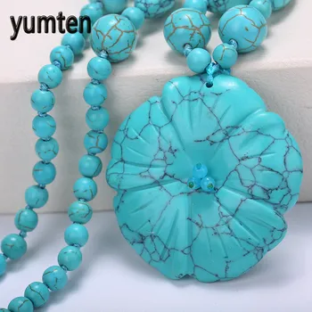 

Natural Gemstone Jewelry Pendant Women Necklace Fine Turquoise Flowers Teardrop Pendant Hand Carved Crystal Fashion Accessories
