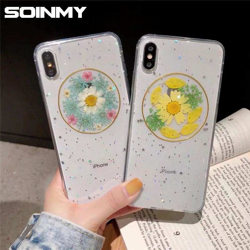 

Flower Case For Iphone 7 7plus 6 6s 7 8 plus Glitter Transparent Soft TPU Phone Case For iphone X XS XR XS MAX Cover case Luxury