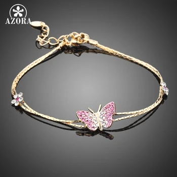 AZORA Gold Color Stellux Austrian Crystal Butterfly and Flower Charm Bracelet TS0008