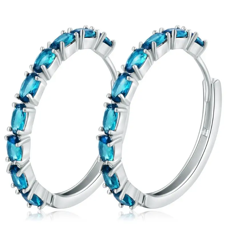 Anenjery классические модные красочные ослепительные Полные CZ серьги-кольца с цирконом для женщин медные сережки oorbellen brincos T-E64 - Окраска металла: Ocean Blue