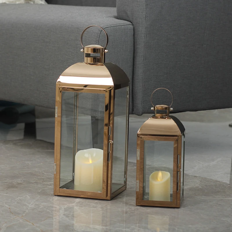 Nordic Lantern Candle Holder Rose Gold Stainless steel Candlestick