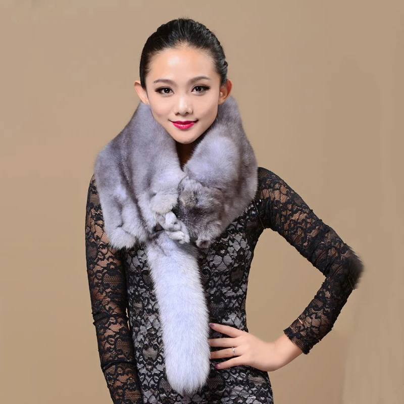 

2018 fashion Popular Women natural one piece fox fur stole wrap Collar Scarf Fluffy natural white Winter Shawl Wrap Stole Scarfs