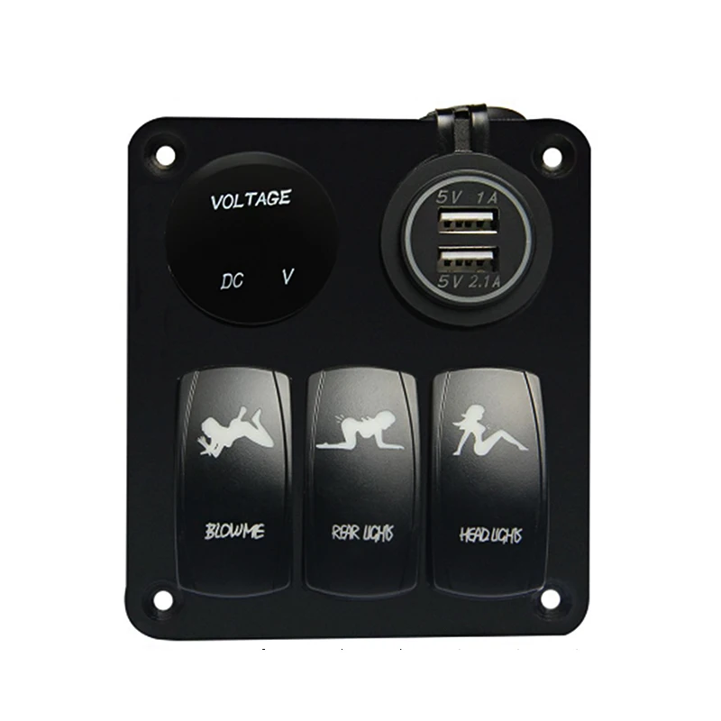 

Boat Marine Switch Panel Auto 3 Gang Light On Off Dual USB Car Charger Port Rocker Socket Digital LED Voltmeter Combination