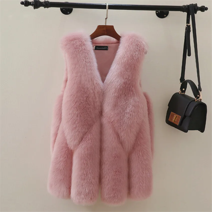 Plus Manteaux En Faux Doux noir Manteau Renard Nouvelle Mode Mw070 Épais Long Gilet Fausse De Patchwork gris Femmes Taille La rose Blanc Chaud Hiver Fourrure q6wp4T
